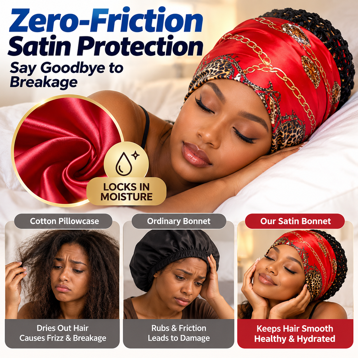 Chic 2-in-1 Red Chain Silk Headscarf & Hair Net Cap 👑