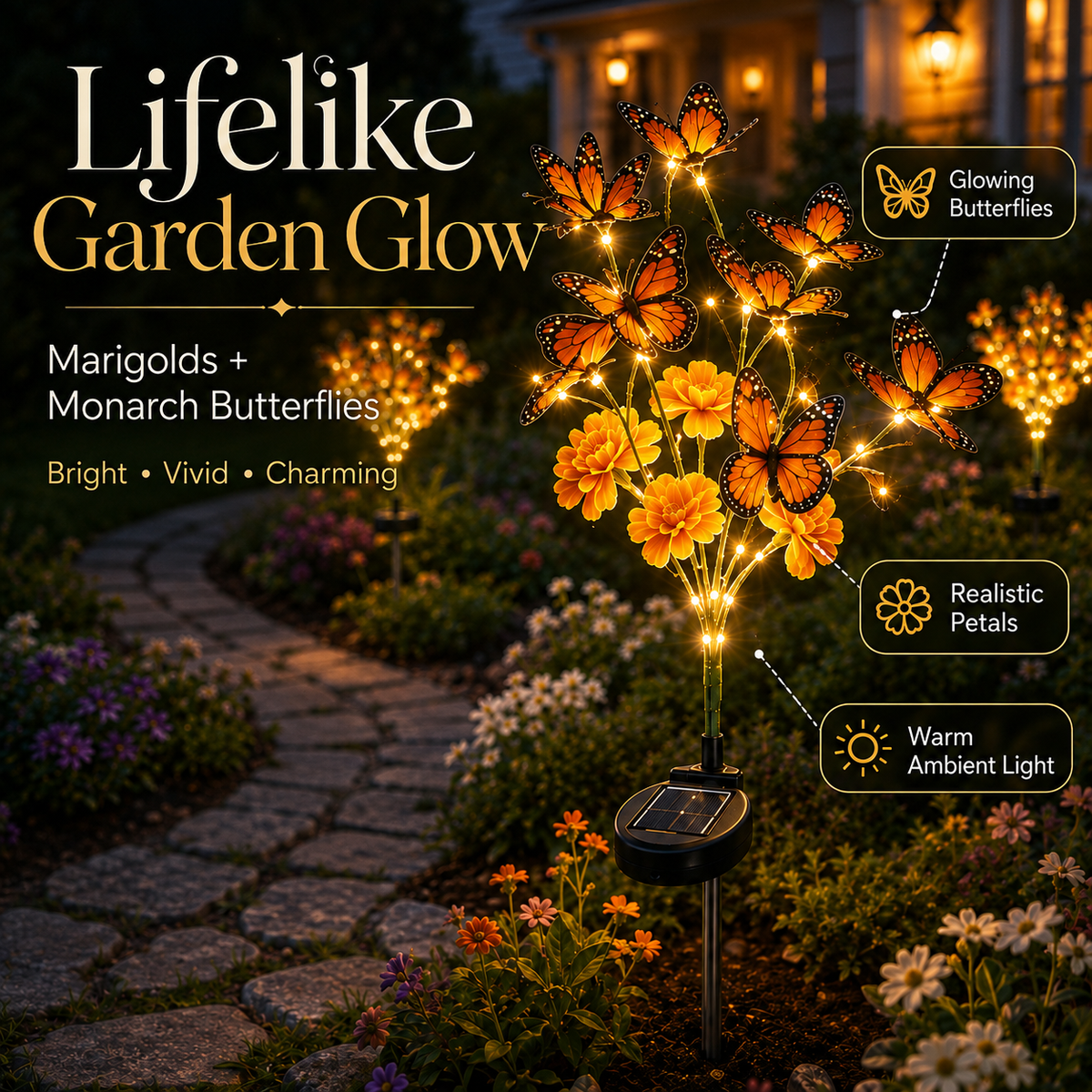 🦋 Enchanted Solar Marigold Butterfly Garden Lights ✨