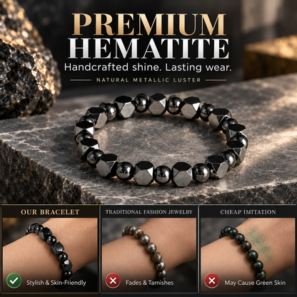 Handcrafted Geometric Natural Hematite Stone Bracelet 🖤