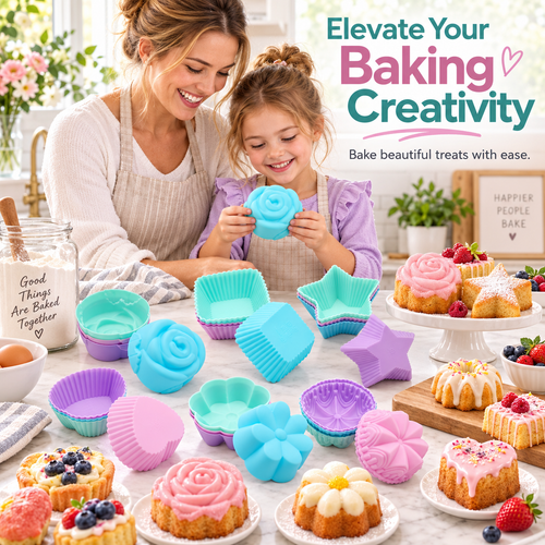 Multi-Shape Non-Stick Silicone Baking Cups & Muffin Molds Set (Reusables) 🧁