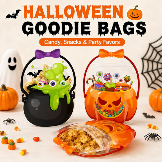 🍬 Halloween Candy Bags with Handles | Durable Clear Goodie Bags for Trick-or-Treating 🎃