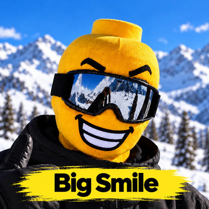 😜 Funny Yellow Ski Mask – Knit Balaclava with 4 Playful Faces ❄️