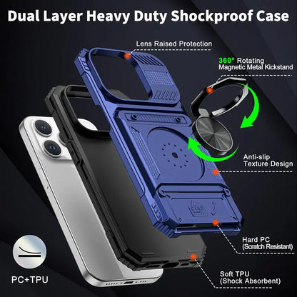 📱Compatible with iPhone & Samsung | Wallet Phone Case Card Holder Magnetic Ring Stand Heavy Duty Cover