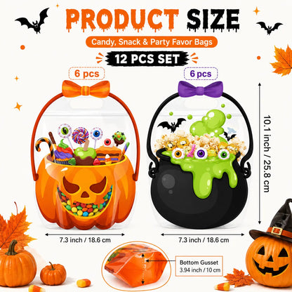 🍬 Halloween Candy Bags with Handles | Durable Clear Goodie Bags for Trick-or-Treating 🎃