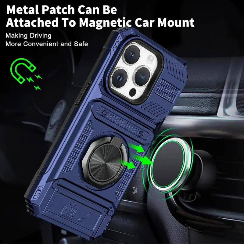 📱Compatible with iPhone & Samsung | Wallet Phone Case Card Holder Magnetic Ring Stand Heavy Duty Cover