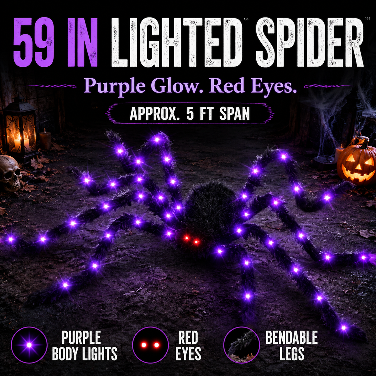 🕷️ Giant Light-Up Halloween Spider Web Set