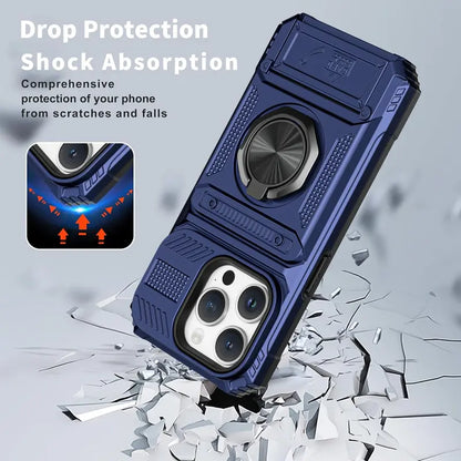 📱Compatible with iPhone & Samsung | Wallet Phone Case Card Holder Magnetic Ring Stand Heavy Duty Cover