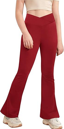 🤸‍♀️ Girls’ V-Cross High Waisted Flare Leggings – Ultra-Soft Stretch Yoga Bell Bottoms ✨