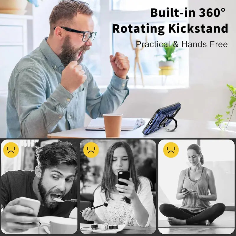 📱Compatible with iPhone & Samsung | Wallet Phone Case Card Holder Magnetic Ring Stand Heavy Duty Cover