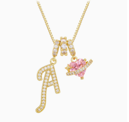 3-in-1 Custom Alphabet & Pink Zircon Pendant Necklace💫