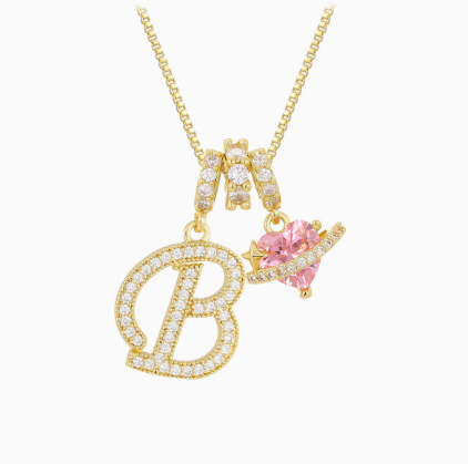 3-in-1 Custom Alphabet & Pink Zircon Pendant Necklace💫