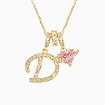 3-in-1 Custom Alphabet & Pink Zircon Pendant Necklace💫