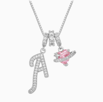 3-in-1 Custom Alphabet & Pink Zircon Pendant Necklace💫