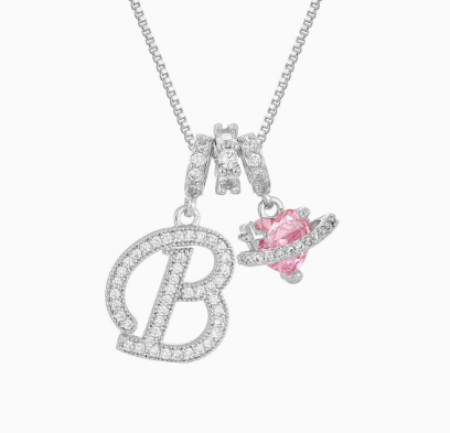 3-in-1 Custom Alphabet & Pink Zircon Pendant Necklace💫