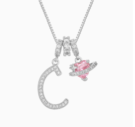 3-in-1 Custom Alphabet & Pink Zircon Pendant Necklace💫