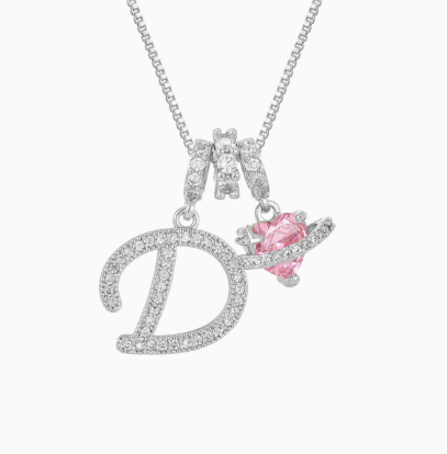 3-in-1 Custom Alphabet & Pink Zircon Pendant Necklace💫