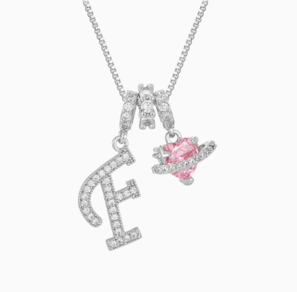 3-in-1 Custom Alphabet & Pink Zircon Pendant Necklace💫