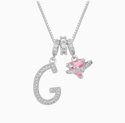 3-in-1 Custom Alphabet & Pink Zircon Pendant Necklace💫