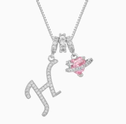 3-in-1 Custom Alphabet & Pink Zircon Pendant Necklace💫