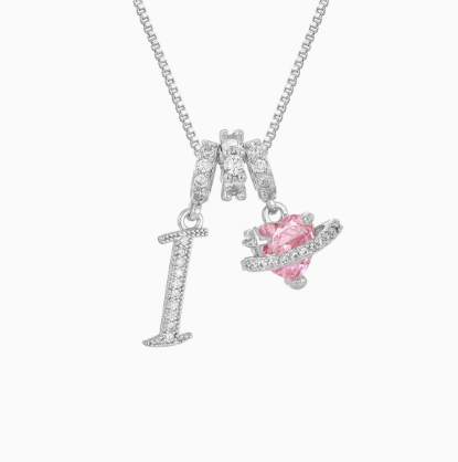 3-in-1 Custom Alphabet & Pink Zircon Pendant Necklace💫
