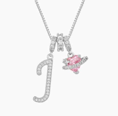 3-in-1 Custom Alphabet & Pink Zircon Pendant Necklace💫