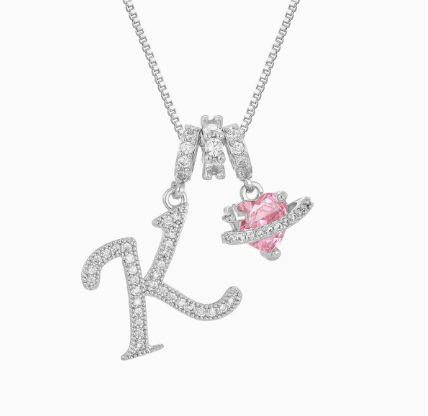 3-in-1 Custom Alphabet & Pink Zircon Pendant Necklace💫