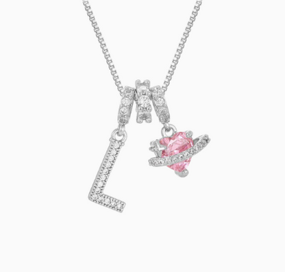 3-in-1 Custom Alphabet & Pink Zircon Pendant Necklace💫