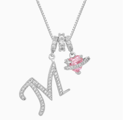 3-in-1 Custom Alphabet & Pink Zircon Pendant Necklace💫