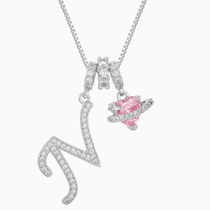 3-in-1 Custom Alphabet & Pink Zircon Pendant Necklace💫