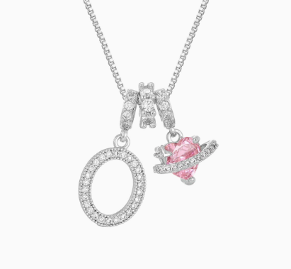 3-in-1 Custom Alphabet & Pink Zircon Pendant Necklace💫