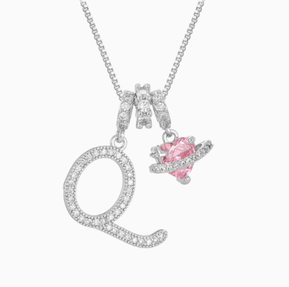 3-in-1 Custom Alphabet & Pink Zircon Pendant Necklace💫