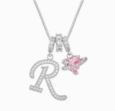 3-in-1 Custom Alphabet & Pink Zircon Pendant Necklace💫