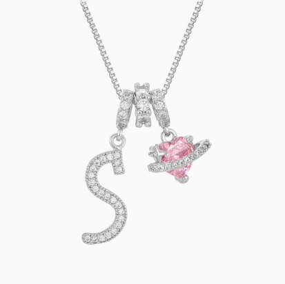 3-in-1 Custom Alphabet & Pink Zircon Pendant Necklace💫