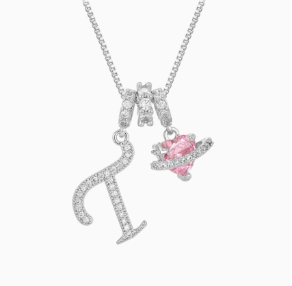 3-in-1 Custom Alphabet & Pink Zircon Pendant Necklace💫