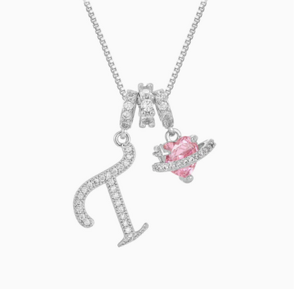 3-in-1 Custom Alphabet & Pink Zircon Pendant Necklace💫
