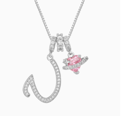 3-in-1 Custom Alphabet & Pink Zircon Pendant Necklace💫