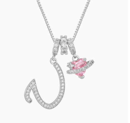 3-in-1 Custom Alphabet & Pink Zircon Pendant Necklace💫