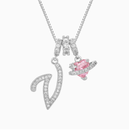 3-in-1 Custom Alphabet & Pink Zircon Pendant Necklace💫