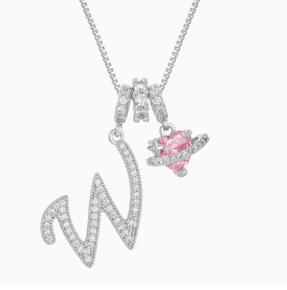 3-in-1 Custom Alphabet & Pink Zircon Pendant Necklace💫