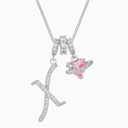 3-in-1 Custom Alphabet & Pink Zircon Pendant Necklace💫