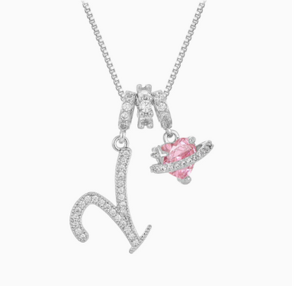 3-in-1 Custom Alphabet & Pink Zircon Pendant Necklace💫