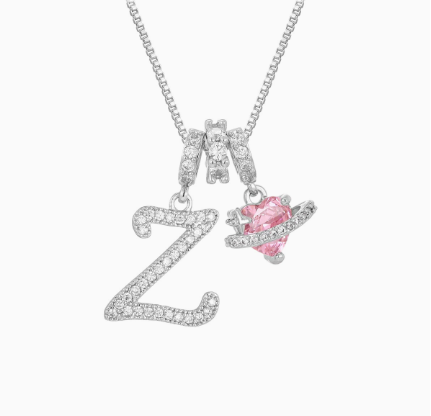 3-in-1 Custom Alphabet & Pink Zircon Pendant Necklace💫