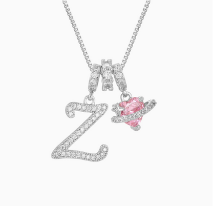 3-in-1 Custom Alphabet & Pink Zircon Pendant Necklace💫