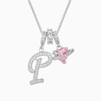 3-in-1 Custom Alphabet & Pink Zircon Pendant Necklace💫