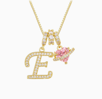 3-in-1 Custom Alphabet & Pink Zircon Pendant Necklace💫