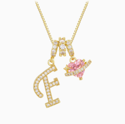 3-in-1 Custom Alphabet & Pink Zircon Pendant Necklace💫