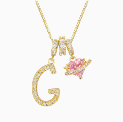 3-in-1 Custom Alphabet & Pink Zircon Pendant Necklace💫