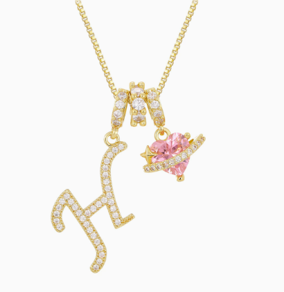3-in-1 Custom Alphabet & Pink Zircon Pendant Necklace💫