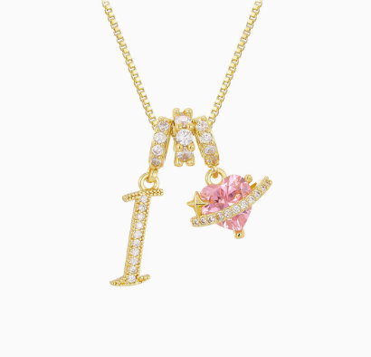 3-in-1 Custom Alphabet & Pink Zircon Pendant Necklace💫