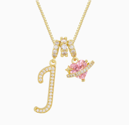 3-in-1 Custom Alphabet & Pink Zircon Pendant Necklace💫